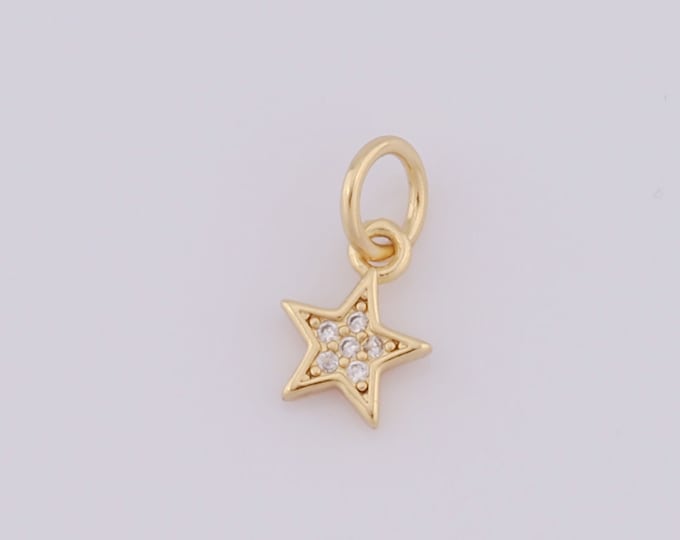 5pcs CZ Gold Star ,18K Gold Filled Star Charms,Star Charm for DIY Bracelet Necklace Jewelry Making Findings Supply
