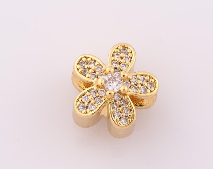 1 pcs 18K Gold Filled Flower Spacer Beads,Large Hole Beads,Flower Beads for DIY Jewelry Making Findings Supply