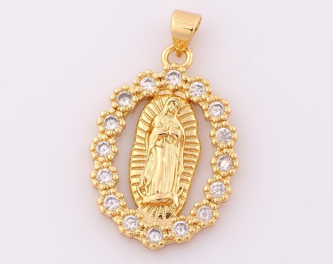 1 pcs Gold CZ Virgin Mary Pendant,18K Gold Filled Religion Charm,Catholic Charm DIY Bracelet Necklace Jewelry Making Findings Supply