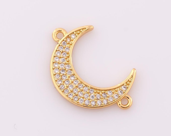 1 pcs Gold CZ Moon Connectors,18K Gold Filled Moon Connectors,Moon Connectors DIY Bracelet Necklace Jewelry Making Findings Supply