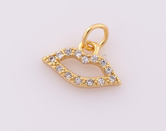 1 pcs Gold CZ Lips Pendant,18K Gold Filled Lips Charm,Lips Charm DIY Bracelet Necklace Jewelry Making Findings Supply