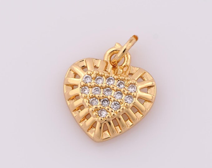 1 pcs Gold CZ Heart Pendant,18K Gold Filled Heart Charm,Heart Charm DIY Bracelet Necklace Jewelry Making Findings Supply