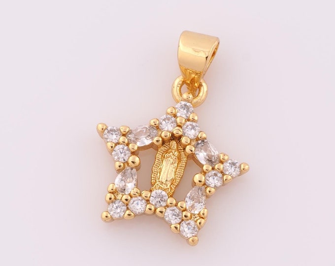 1 pcs Gold CZ Virgin Mary Pendant,18K Gold Filled Religious Charm,Star Charm DIY Bracelet Necklace Jewelry Making Findings Supply