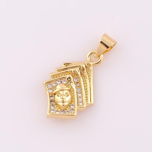 1 pieza de colgante de tarjeta de circonita cúbica dorada, dije de tarjeta relleno de oro de 18 quilates, dije de tarjeta para hacer pulseras, collares y joyas