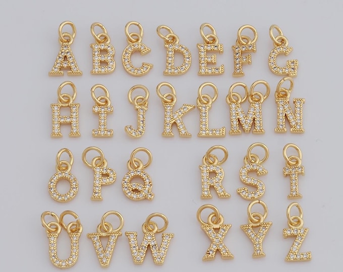 1 pcs Gold CZ Alphabet Pendant,18K Gold Filled Initial Charm,Letters Charm DIY Bracelet Necklace Jewelry Making Findings Supply