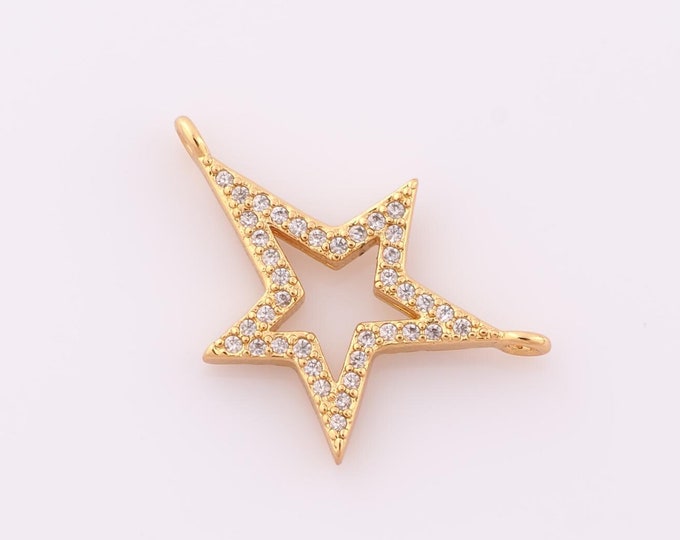 1 pcs Gold CZ Star Pendant,18K Gold Filled Star Charm,Star Charm DIY Bracelet Necklace Jewelry Making Findings Supply