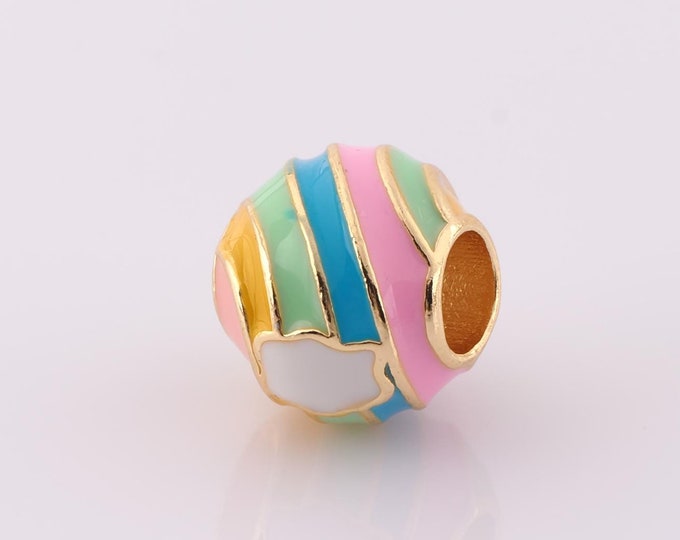 1 pcs 18K Gold Filled Rainbow Spacer Beads,Large Hole Beads,Ball Beads for DIY Jewelry Making Findings Supply