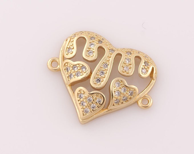 1 pcs Gold CZ Heart Connector,18K Gold Filled Heart Connector,Heart Connector DIY Bracelet Necklace Jewelry Making Findings Supply
