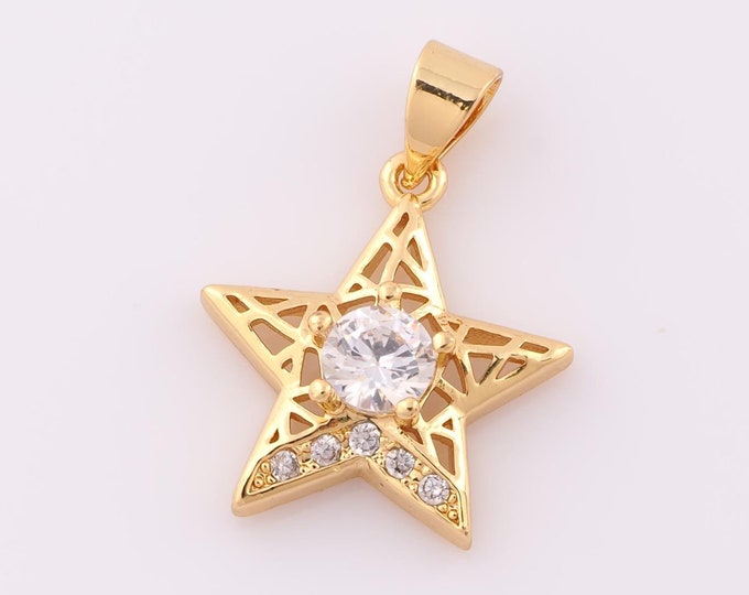 1 pcs Gold CZ Star Pendant,18K Gold Filled Star Charm,Star Charm DIY Bracelet Necklace Jewelry Making Findings Supply