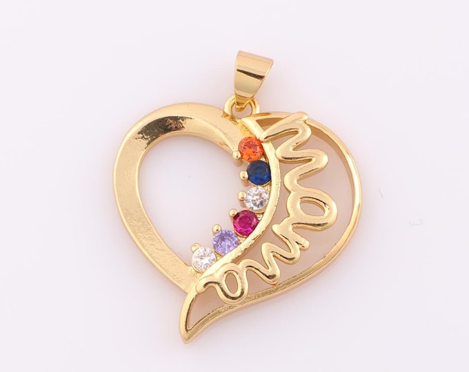 1 pcs Gold CZ Heart Pendant,18K Gold Filled MAMA Charm,Letter Charm DIY Bracelet Necklace Jewelry Making Findings Supply