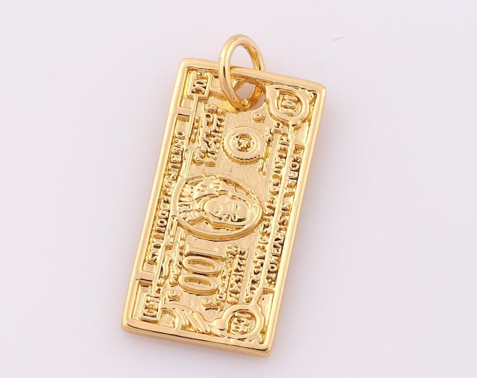 1 pcs Gold Money Pendant,18K Gold Filled Money Charm,Money Charm DIY Bracelet Necklace Jewelry Making Findings Supply