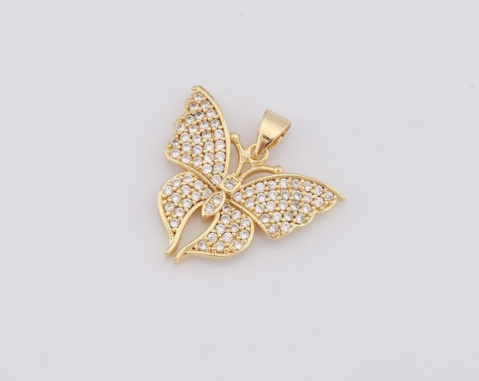 1 pcs Gold Butterfly Pendant,18K Gold Filled CZ Butterfly Charm,Butterfly Charm DIY Bracelet Necklace Jewelry Making Findings Supply