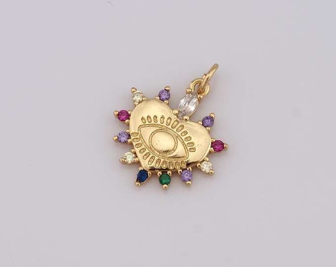 1 pcs Gold Heart Pendant,18K Gold Filled Evil Eye Charm,Devil Eye Charm DIY Bracelet Necklace Jewelry Making Findings Supply