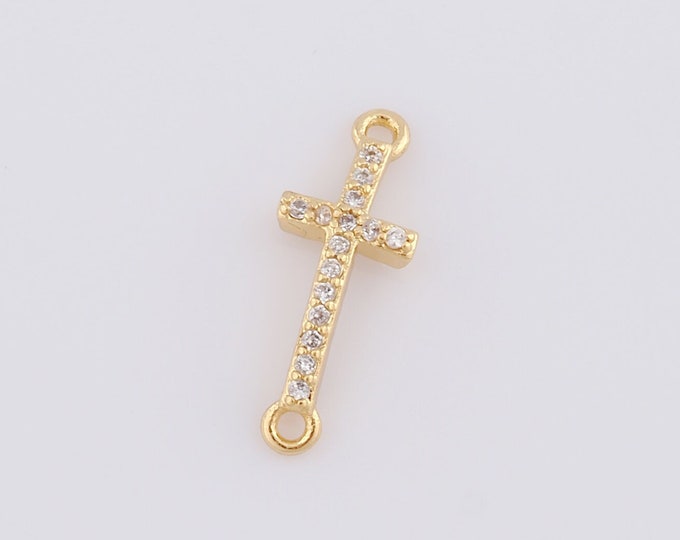 1 pcs Gold Cross Connector,18K Gold Filled CZ Religion Connector,Christian Connector DIY Bracelet Necklace Jewelry Making Findings Supply