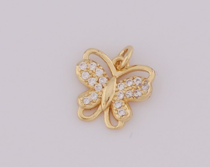 1 pcs Gold Butterfly Pendant,18K Gold Filled Butterfly Charms,CZ Butterfly Charms DIY Bracelet Necklace Jewelry Making Findings Supply