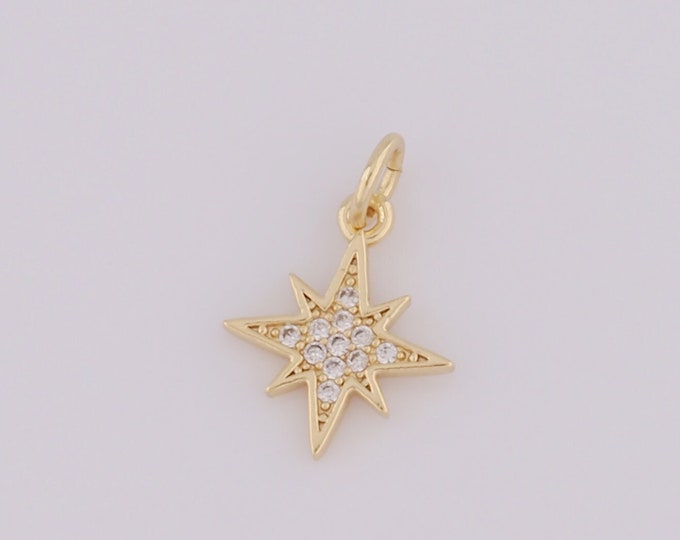 1 pcs Gold CZ North Star Pendant,18K Gold Filled Polaris Charm,North Star Charm DIY Bracelet Necklace Jewelry Making Findings Supply