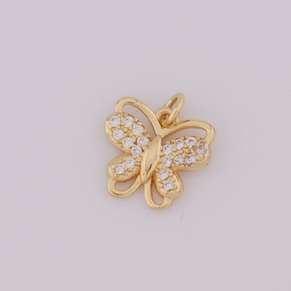 1 peça pingente de borboleta dourada, amuletos de borboleta preenchidos com ouro 18k, amuletos de borboleta cz diy pulseira colar jóias fazendo descobertas fornecimento