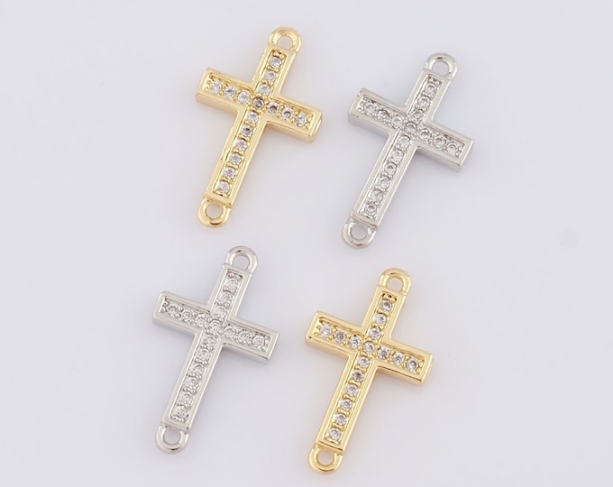 1 pcs Gold Cross Connector,18K Gold Filled Religion Connector,CZ Christian Connector DIY Bracelet Necklace Jewelry Making Findings Supply
