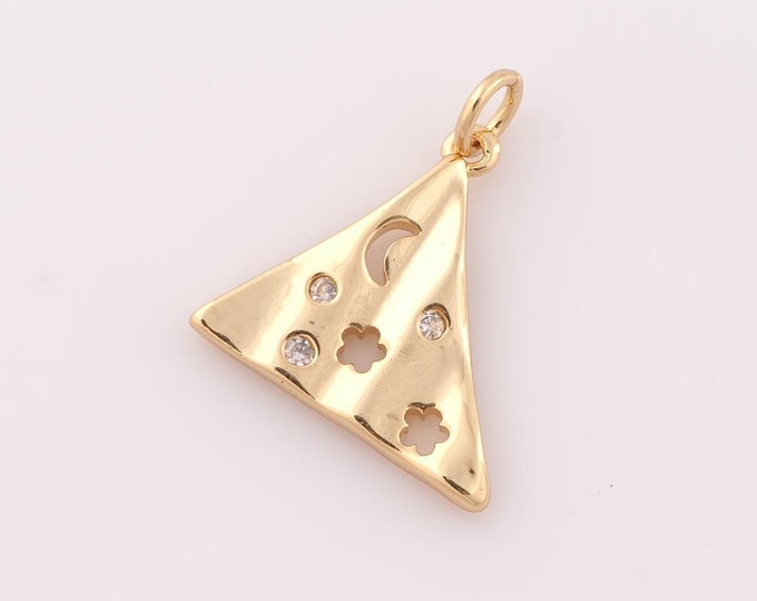 1 pcs Gold Moon Pendant,18K Gold Filled Flower Charm,Triangle Charm DIY Bracelet Necklace Jewelry Making Findings Supply
