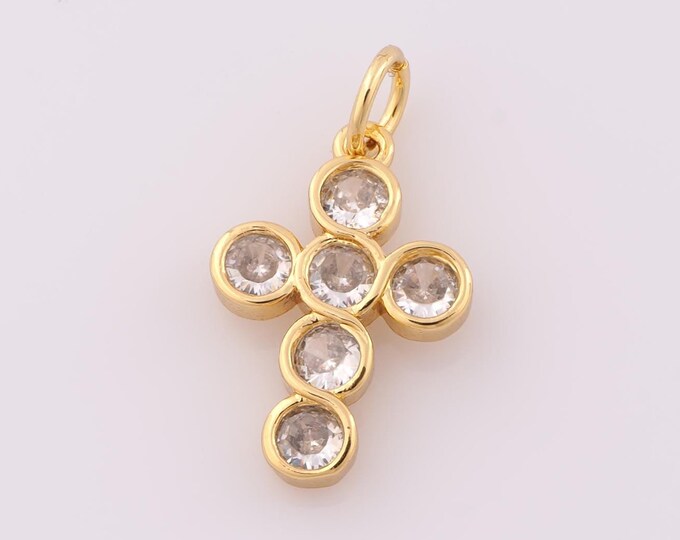 1 pcs Gold CZ Cross Pendant,18K Gold Filled Religious Charm,Christian Charm DIY Bracelet Necklace Jewelry Making Findings Supply