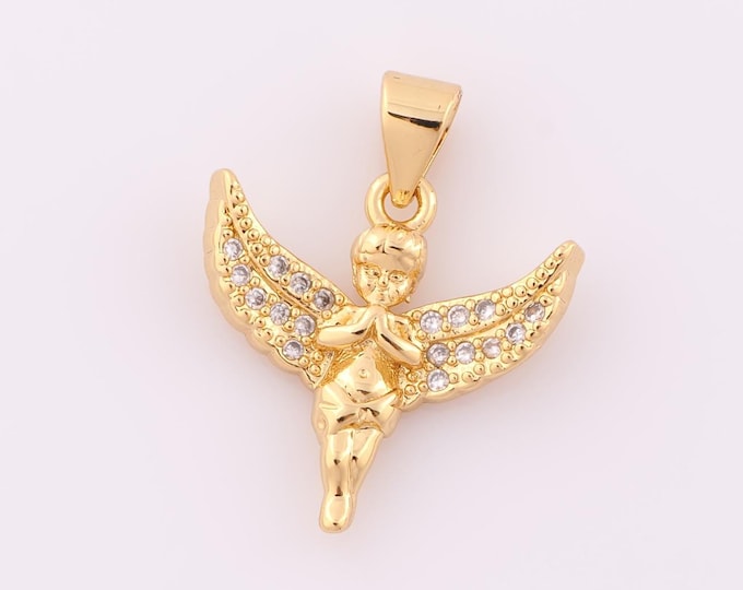 1 pcs Gold CZ Angel Pendant,18K Gold Filled Angel Charm,Angel Charm DIY Bracelet Necklace Jewelry Making Findings Supply