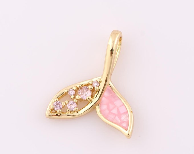 1 pcs Gold CZ Fishtail Pendant,18K Gold Filled Fishtail Charm,Fishtail Charm DIY Bracelet Necklace Jewelry Making Findings Supply