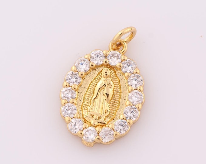 1 pcs Gold CZ Virgin Mary Pendant,18K Gold Filled Religious Charm,Catholic Charm DIY Bracelet Necklace Jewelry Making Findings Supply