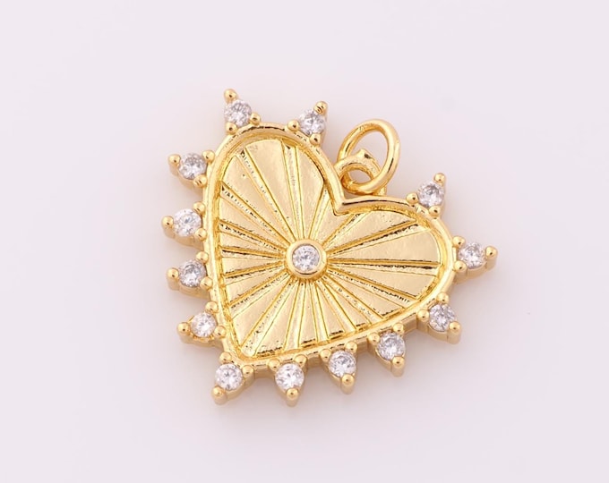 1 pcs Gold CZ Heart Pendant,18K Gold Filled Heart Charm,Heart Charm DIY Bracelet Necklace Jewelry Making Findings Supply