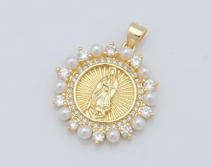 1 pcs Gold CZ Virgin Mary Pendant,18K Gold Filled Religion Charm,Catholic Charm DIY Bracelet Necklace Jewelry Making Findings Supply