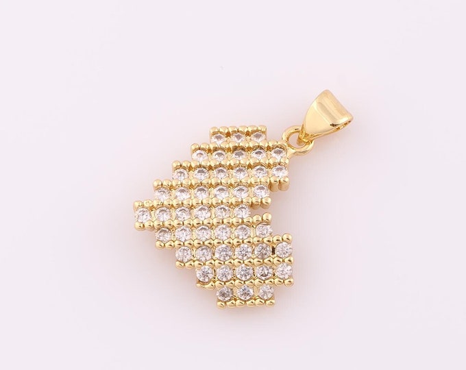 1 pcs Gold CZ Heart Pendant,18K Gold Filled Heart Charm,Heart Charm DIY Bracelet Necklace Jewelry Making Findings Supply
