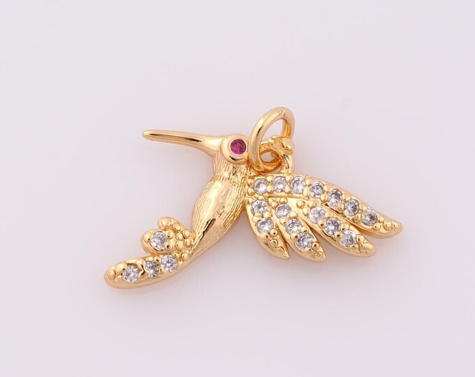 1 pcs Gold CZ Bird Pendant,18K Gold Filled Bird Charm,Bird Charm DIY Bracelet Necklace Jewelry Making Findings Supply
