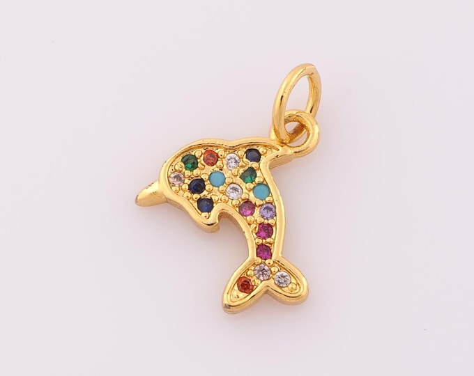 1 pcs Gold CZ Dolphin Pendant,18K Gold Filled Dolphin Charm,Dolphin Charm DIY Bracelet Necklace Jewelry Making Findings Supply