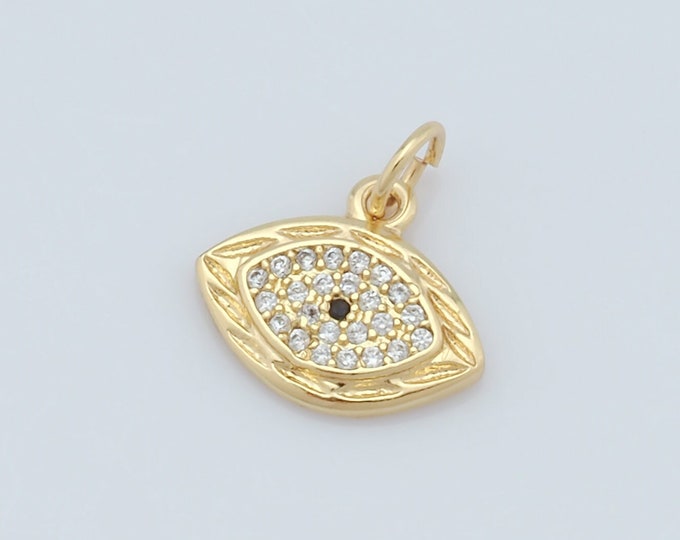 1 pcs Gold Evil Eye Pendant,18K Gold Filled CZ Eye Charms,Eye Charms DIY Bracelet Necklace Jewelry Making Findings Supply