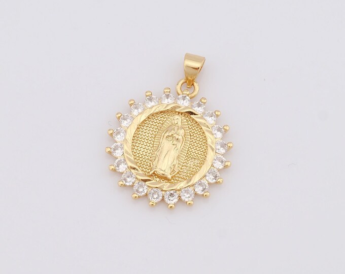 1 pcs Gold Virgin Mary Pendant,18K Gold Filled CZ Religion Charm,Catholic Charm DIY Bracelet Necklace Jewelry Making Findings Supply