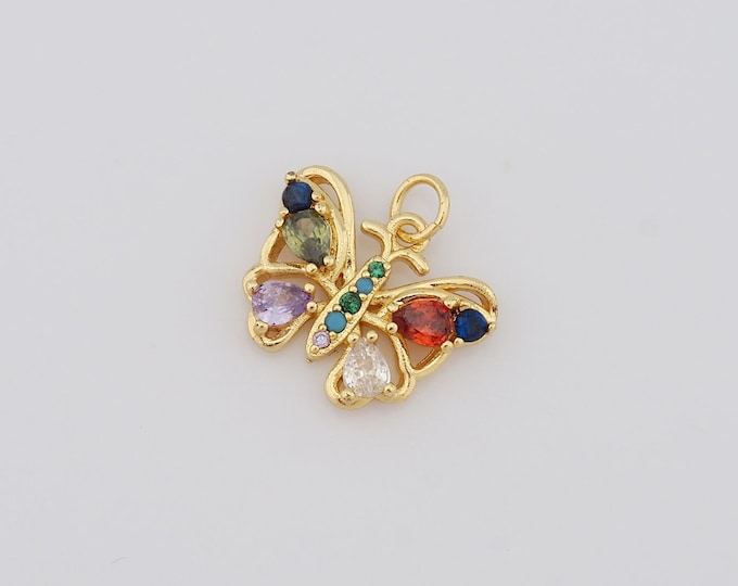 1 pcs Gold Butterfly Pendant,18K Gold Filled CZ Butterfly Charm,Butterfly Charm DIY Bracelet Necklace Jewelry Making Findings Supply