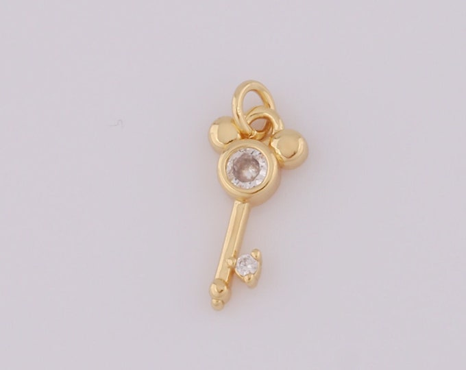 5 pcs Gold Key Pendant,18K Gold Filled CZ Key Charm,Key Charm DIY Bracelet Necklace Jewelry Making Findings Supply