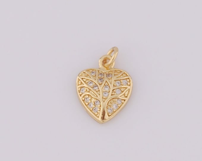 1 pcs Gold Heart Pendant,18K Gold Filled CZ Heart Charm,Heart Charm DIY Bracelet Necklace Jewelry Making Findings Supply