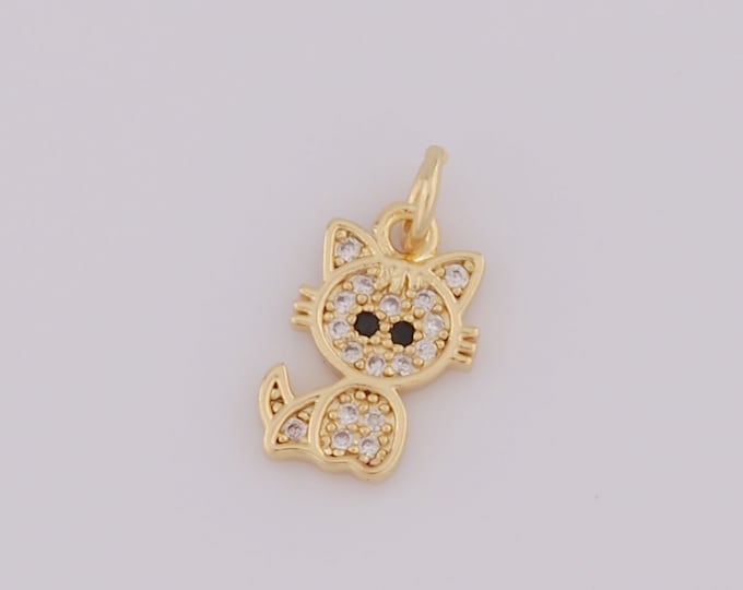 1 pcs Gold CZ Cat Pendant,18K Gold Filled Cat Charms,Cat Charms DIY Bracelet Necklace Jewelry Making Findings Supply
