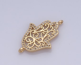 1 pcs Gold Hamsa Connector,18K Gold Filled CZ Fatima Connector,Hand Connector DIY Bracelet Necklace Jewelry Making Findings Supply