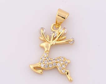 1 pcs Gold CZ Deer Pendant,18K Gold Filled Deer Charm,Deer Charm DIY Bracelet Necklace Jewelry Making Findings Supply