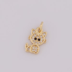 1 pcs Gold CZ Cat Pendant,18K Gold Filled Cat Charms,Cat Charms DIY Bracelet Necklace Jewelry Making Findings Supply