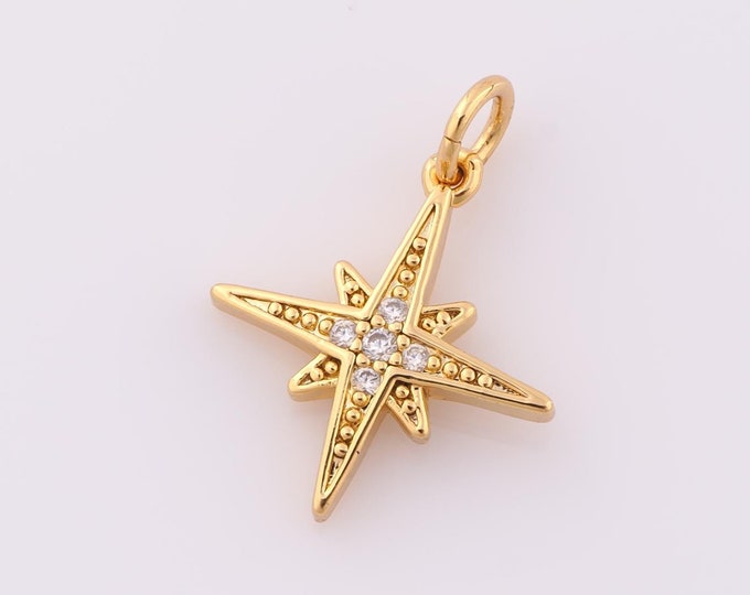 1 pcs Gold CZ Polaris Pendant,18K Gold Filled North Star Charm,Polaris Charm DIY Bracelet Necklace Jewelry Making Findings Supply