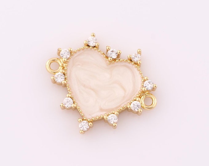 1 pcs Gold CZ Heart Connector,18K Gold Filled Heart Connector,Heart Connector DIY Bracelet Necklace Jewelry Making Findings Supply