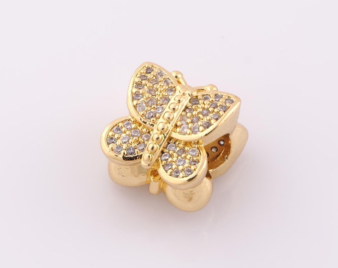 1 pcs 18K Gold Filled Butterfly Spacer Beads,Large Hole Beads,Butterfly Beads for DIY Jewelry Making Findings Supply