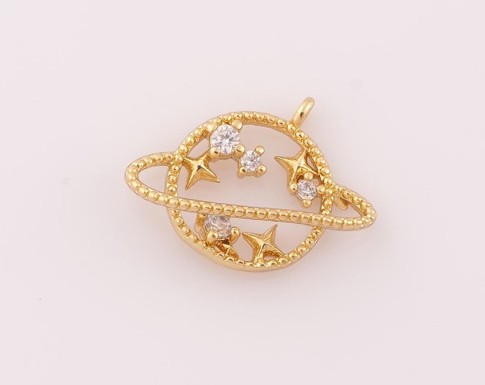 1 pcs Gold CZ Saturn Pendant,18K Gold Filled Star Charm,Saturn Charm DIY Bracelet Necklace Jewelry Making Findings Supply