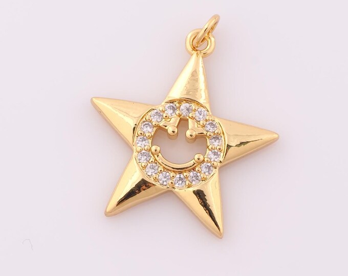 1 pcs Gold CZ Star Pendant,18K Gold Filled Star Charm,Star Charm DIY Bracelet Necklace Jewelry Making Findings Supply