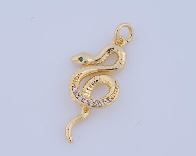1 pcs Gold CZ Snake Pendant,18K Gold Filled Snake Charm,Snake Charm DIY Bracelet Necklace Jewelry Making Findings Supply