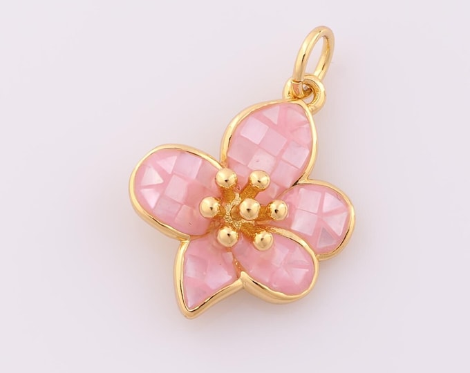 1 pcs Gold Flower Pendant,18K Gold Filled Flower Charm,Flower Charm DIY Bracelet Necklace Jewelry Making Findings Supply