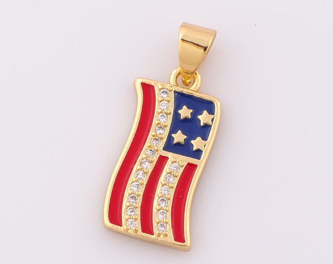 1 pcs Gold Enamel Flag Pendant,18K Gold Filled Star Charm,CZ Flag Charm DIY Bracelet Necklace Jewelry Making Findings Supply