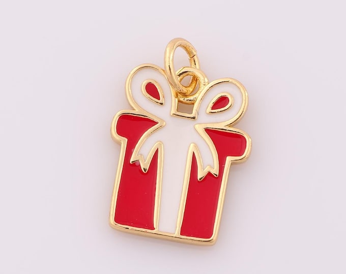 1 pcs Gold Enamel Gift Box Pendant,18K Gold Filled Gift Box Charm,Gift Box Charm DIY Bracelet Necklace Jewelry Making Findings Supply